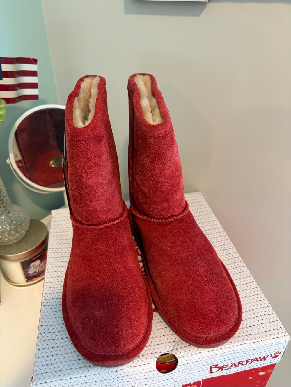 BearPaw Red Suede Short Women's Boots - Picture 3 of 3